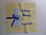 Easter Bunny quilt square in Yellow cotton, with fleece pale blue bunny rabbit.  as won by harold69 in March YDC.