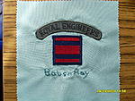Square with royal engineers trade badges on light green polycotton