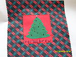 Christmas Tree - green, red and black glazed cotton square, with red polycotton square, finished with little christmas tree decorated with small...